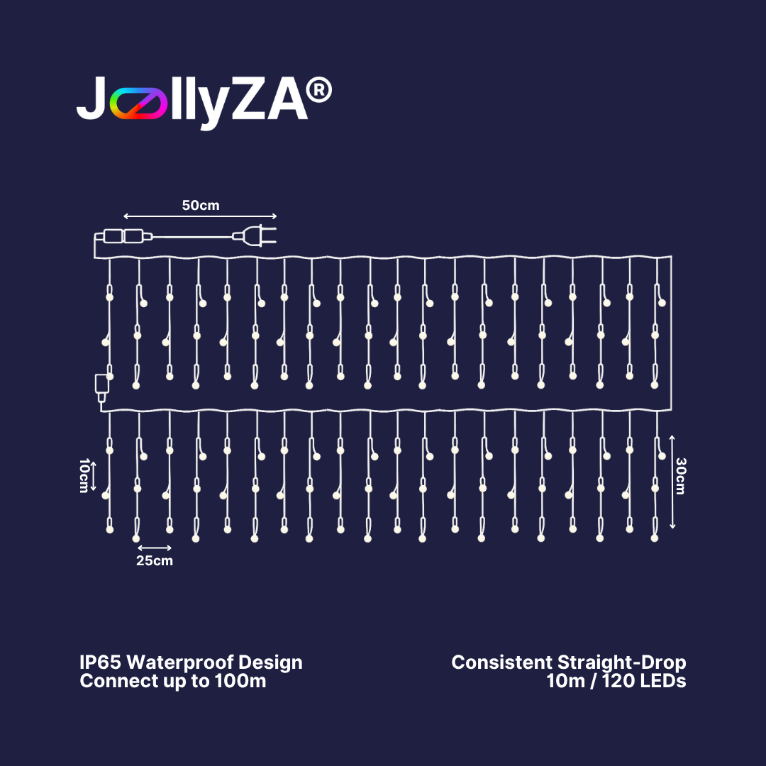 10m LED Warm White Straight-Drop Icicle Lights