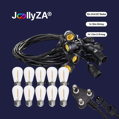 Electric 10m 10 Bulb Festoon Bulb Outdoor String Lights